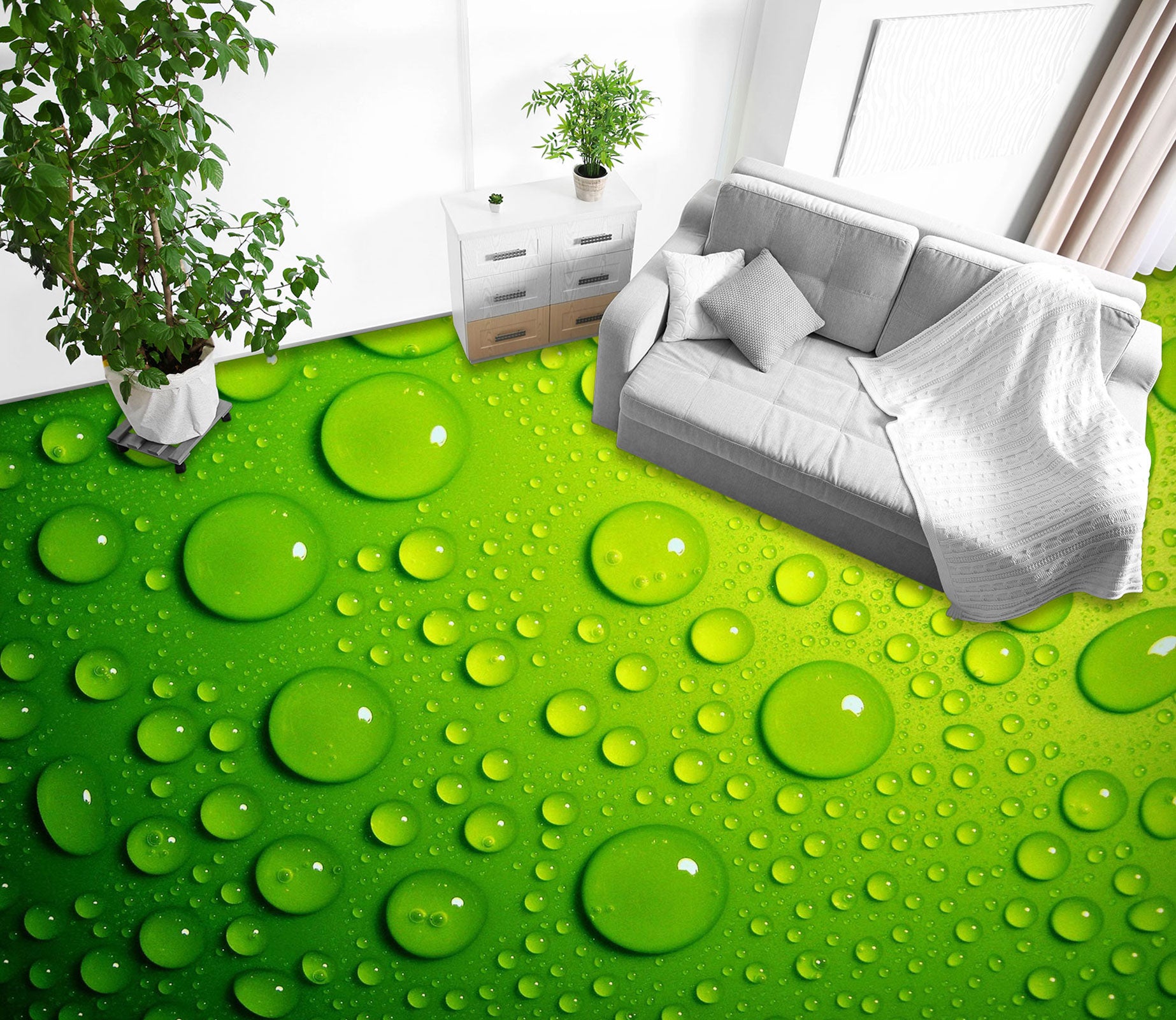 3D Fresh Green And Water Drops 1374 Floor Mural  Wallpaper Murals Self-Adhesive Removable Print Epoxy