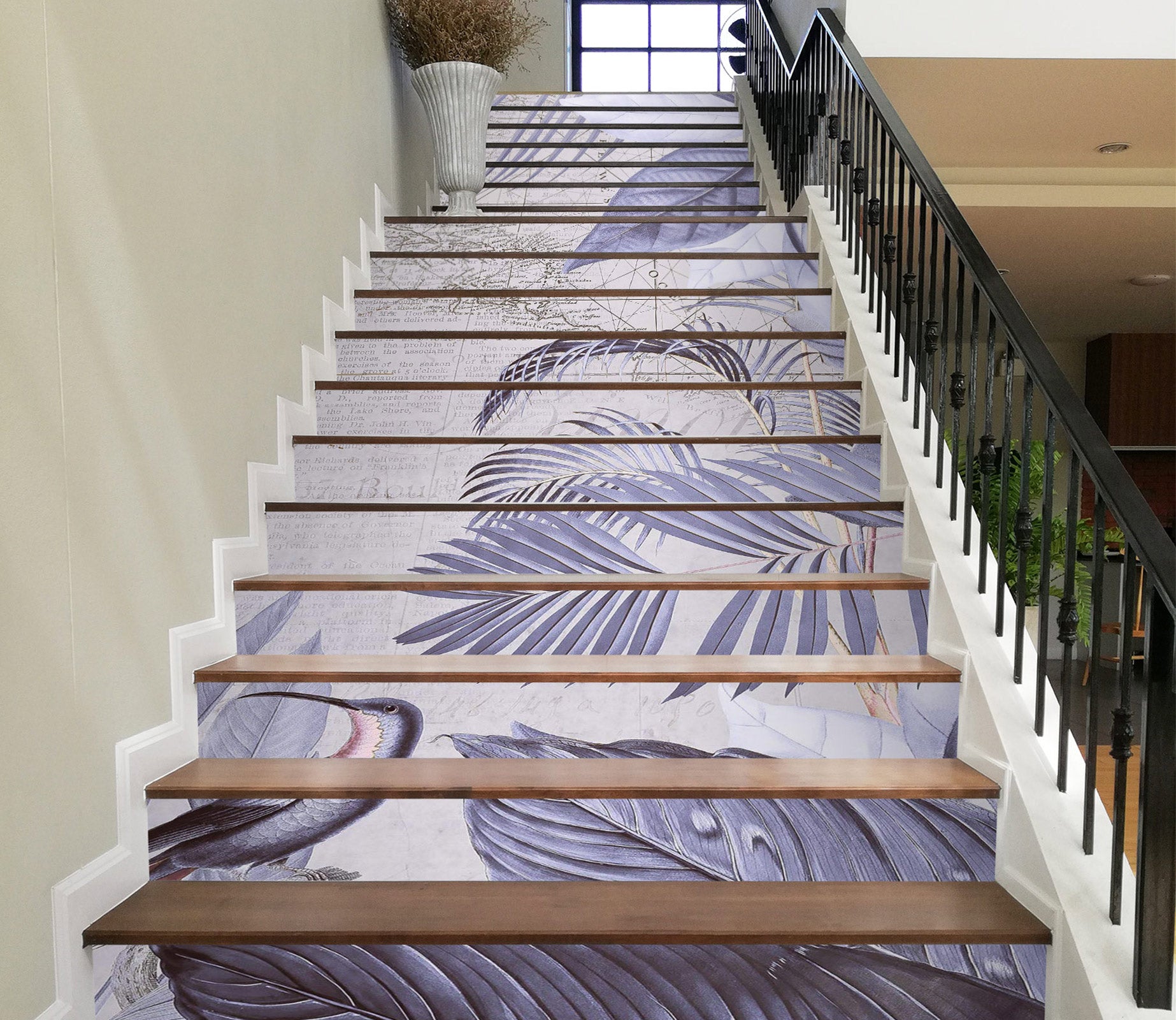 3D Gray Purple Leaves 104108 Andrea Haase Stair Risers