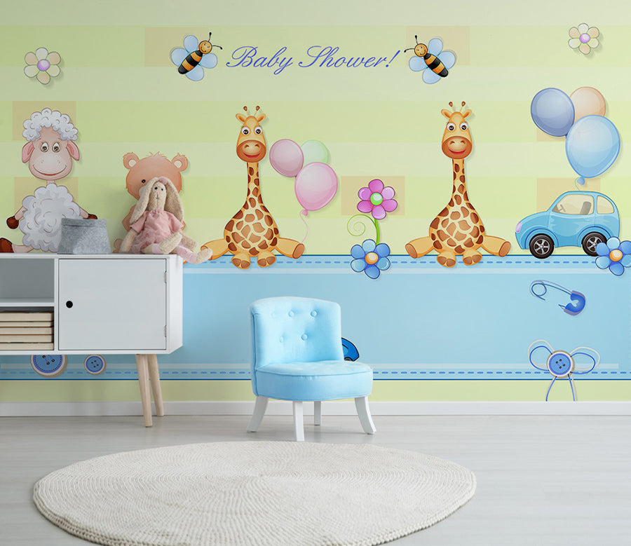 3D Giraffe Sheep WG434 Wall Murals