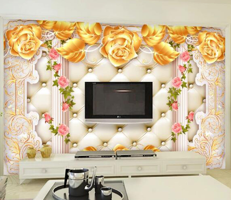 3D Golden Rose WC1349 Wall Murals