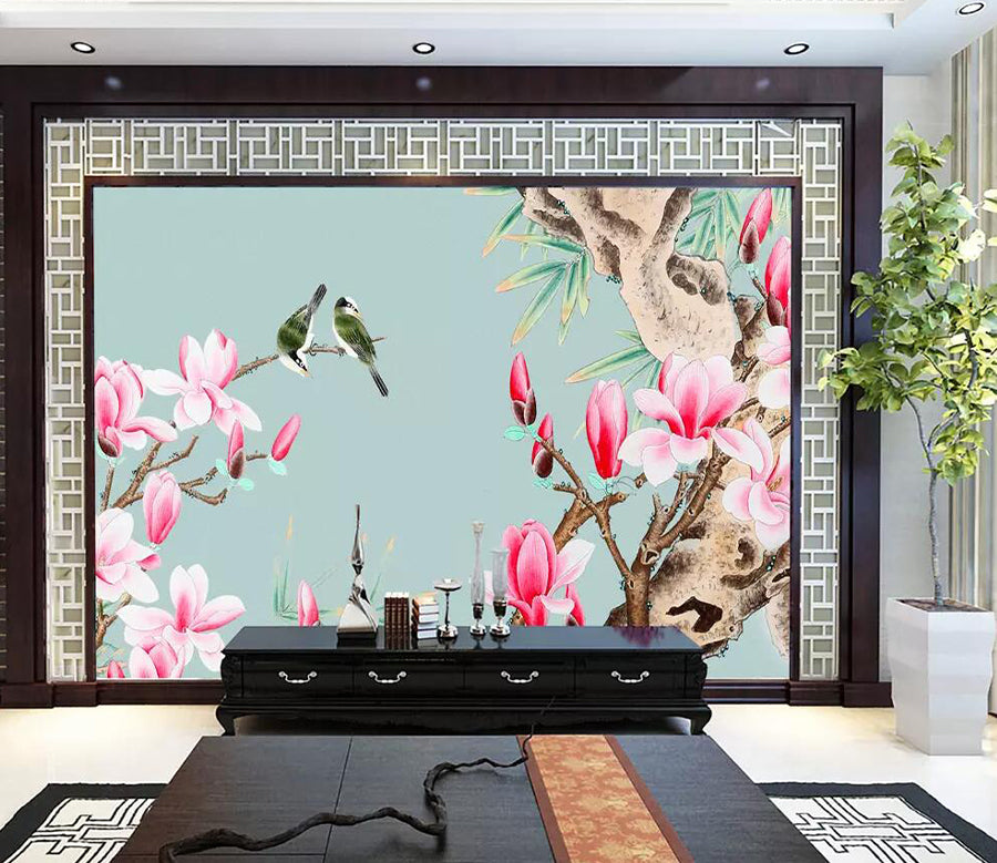 3D Green Bird Flower WG1241 Wall Murals