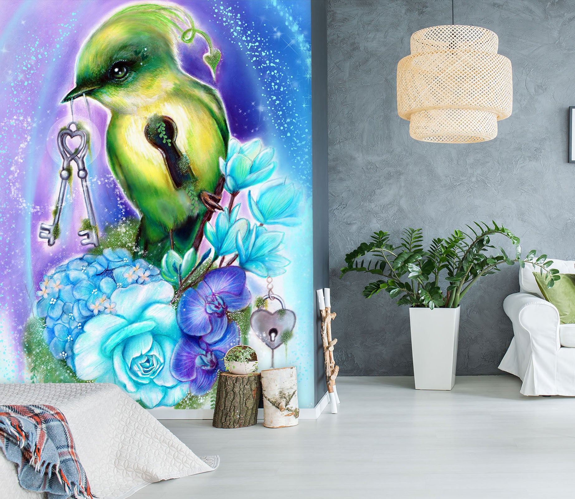 3D Green Bird Key 8482 Sheena Pike Wall Mural Wall Murals