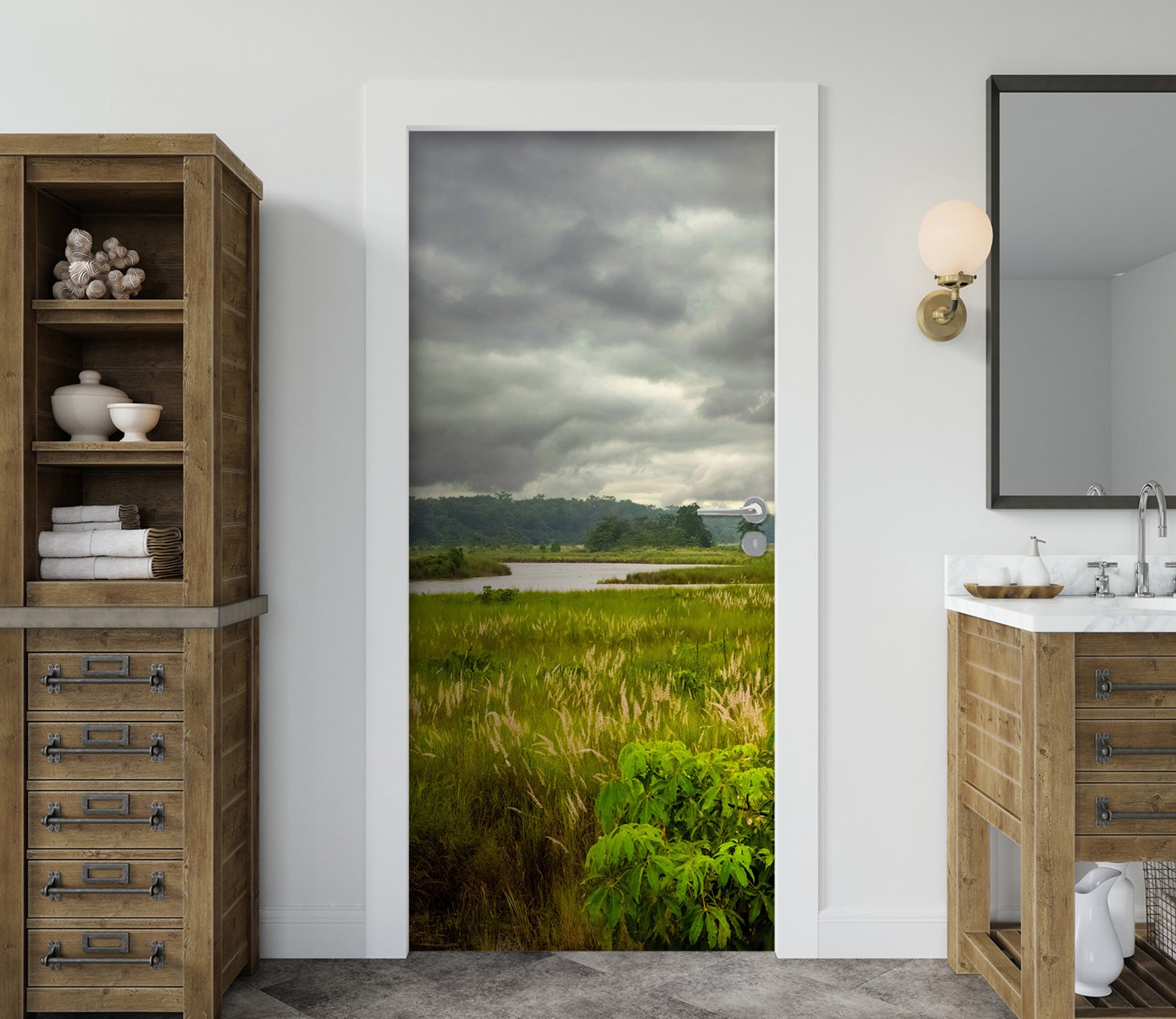 3D Grass Dark Clouds 107221 Beth Sheridan Door Mural