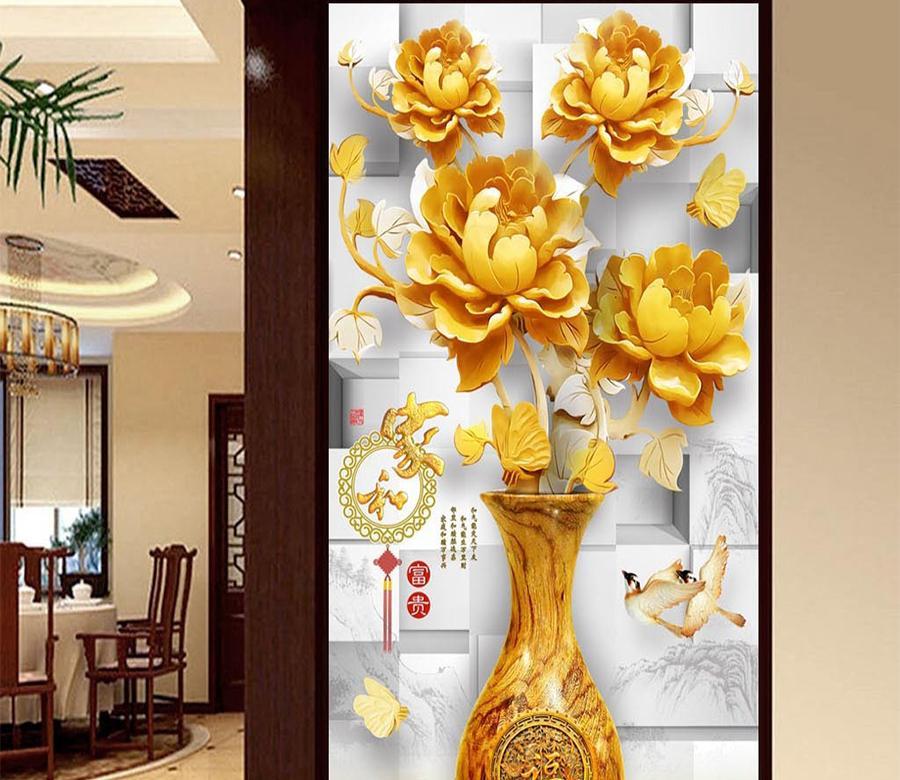 3D Golden Flowers 492 Wall Murals