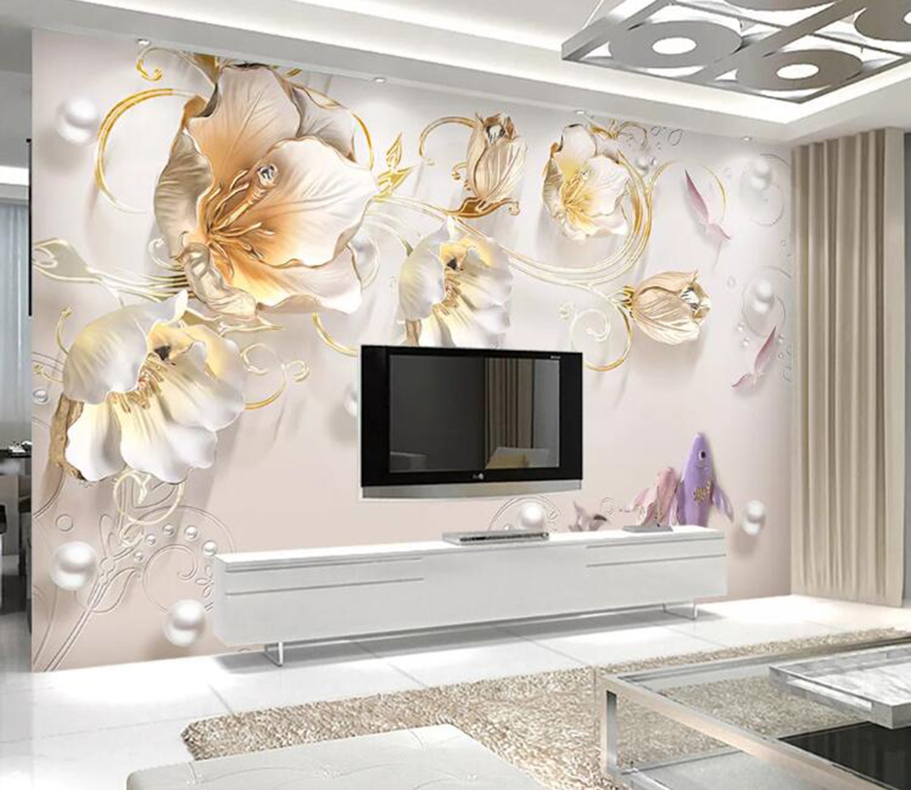 3D Golden Petals WC37 Wall Murals