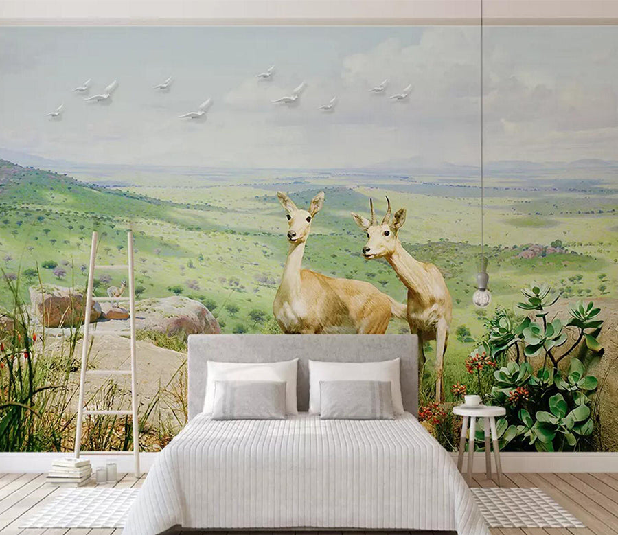 3D Goat Grassland WC765 Wall Murals