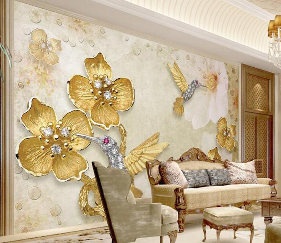 3D Golden Bird WC199 Wall Murals