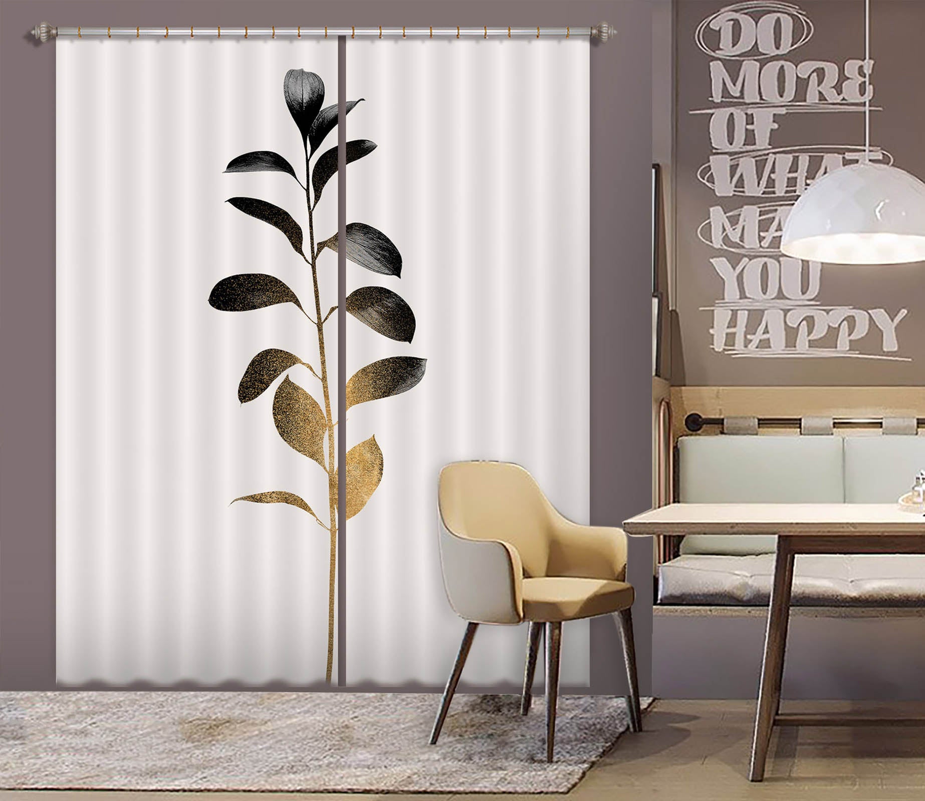 3D Golden Gradient Leaves 1084 Boris Draschoff Curtain Curtains Drapes