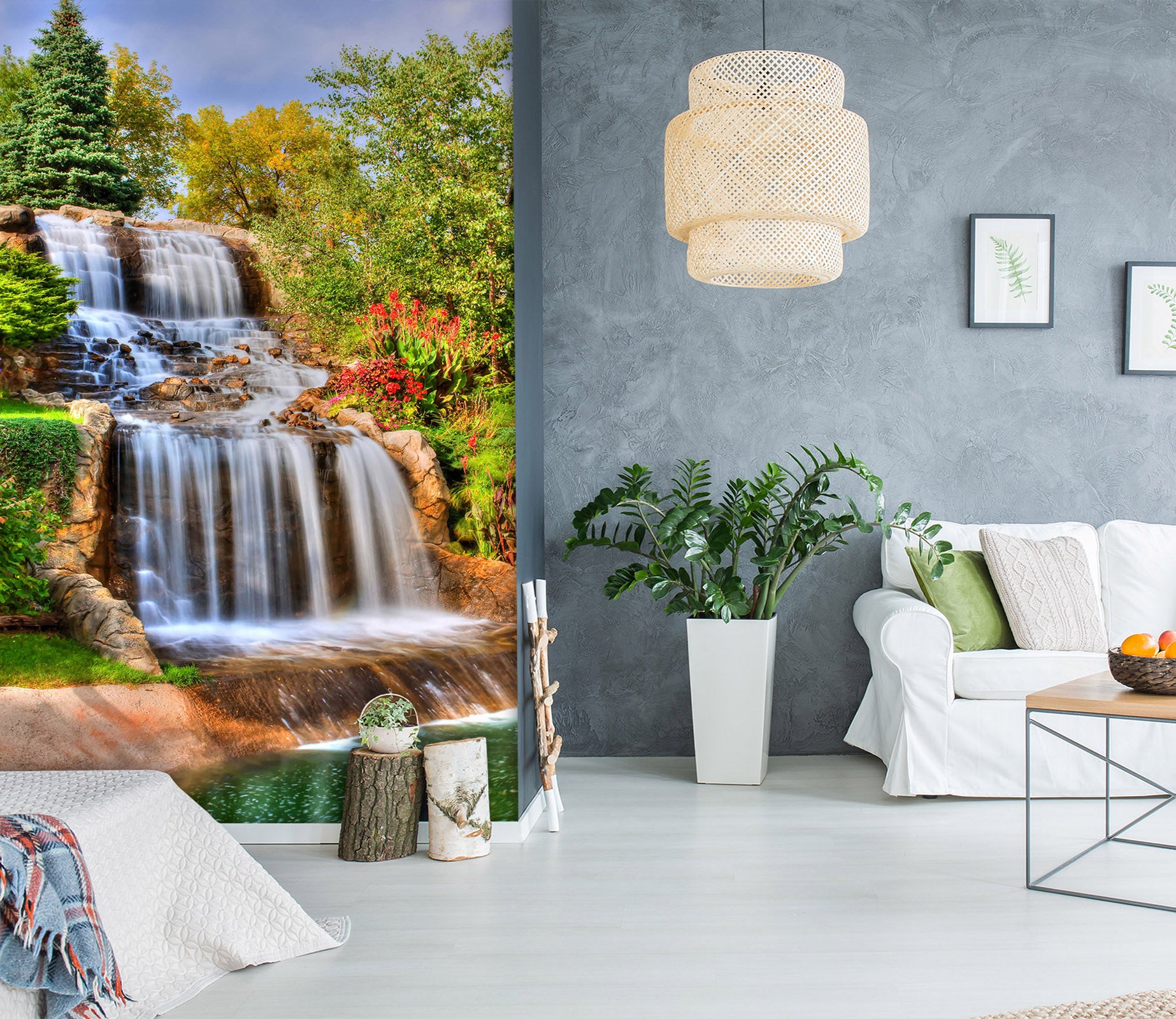 3D Forest Waterfall 1965 Wall Murals