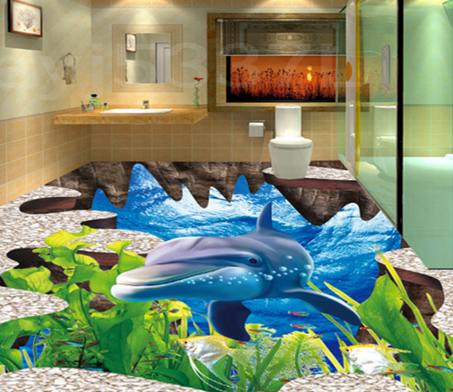 3D Free Dolphin 334 Floor Mural  Wallpaper Murals Rug & Mat Print Epoxy waterproof bath floor