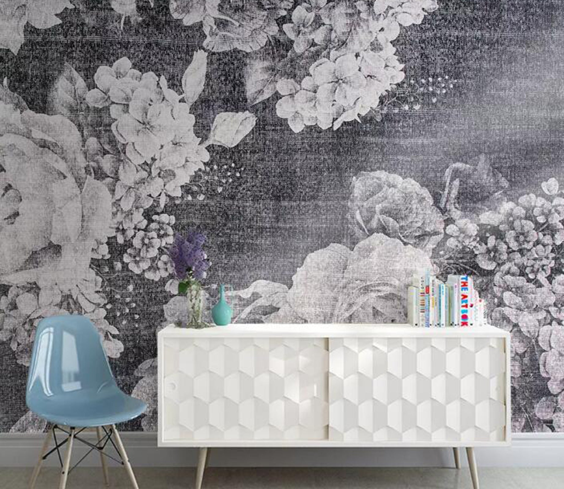 3D Gray Flowers WG35 Wall Murals