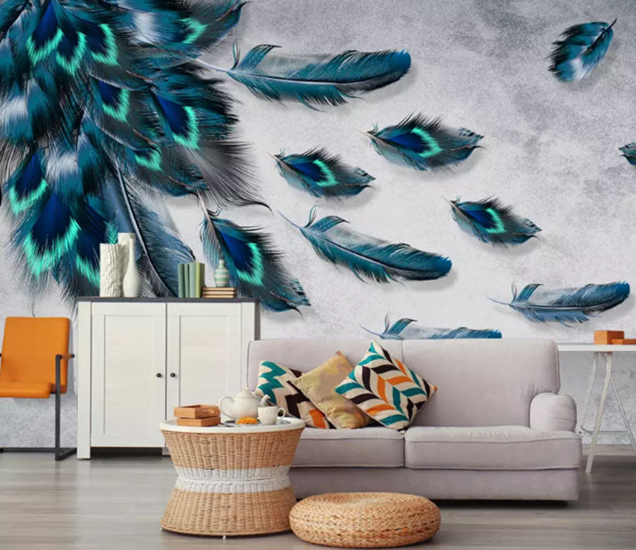 3D Green Feather 2121 Wall Murals