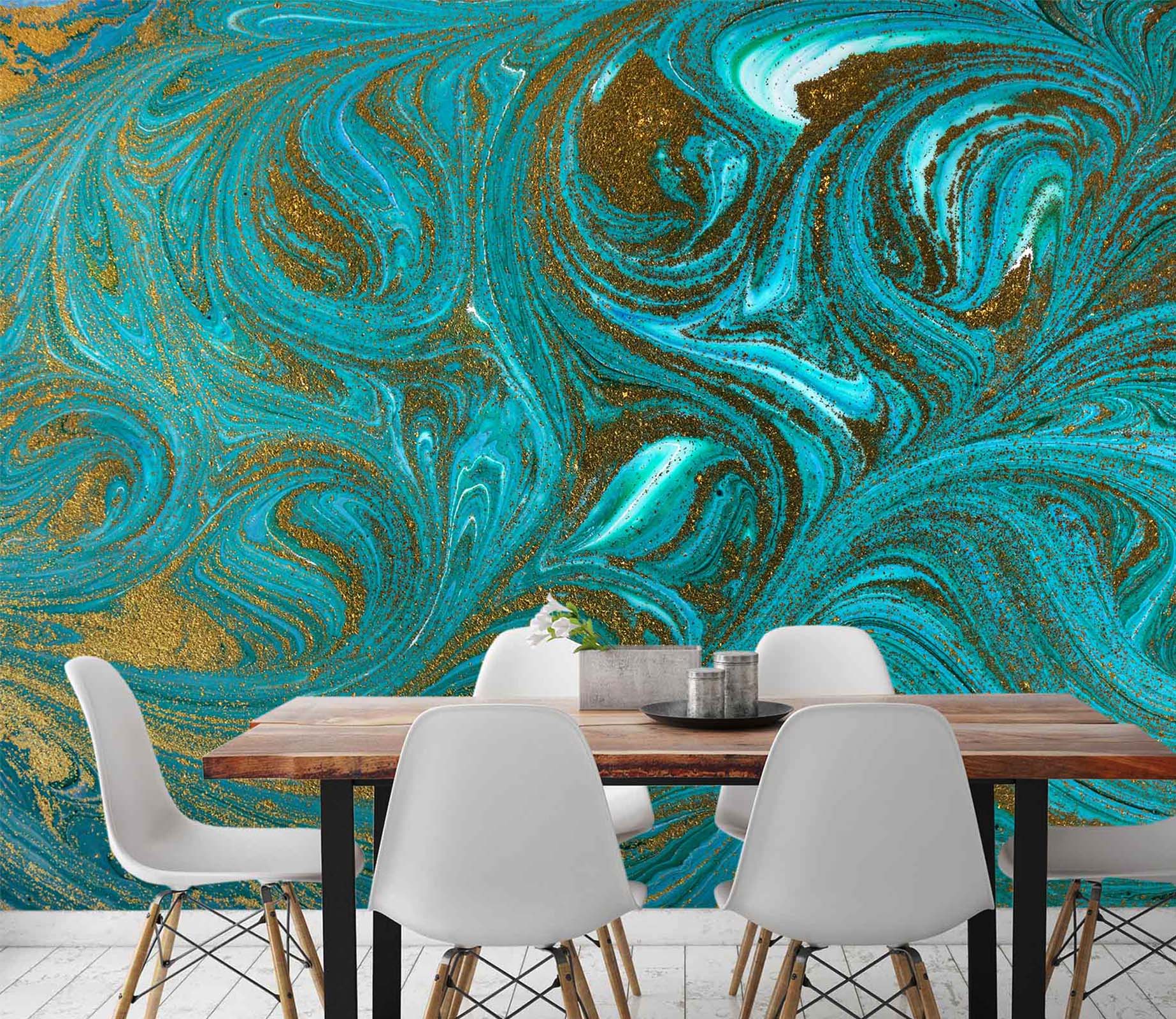 3D Green Abstract Painting 21 Wall Murals