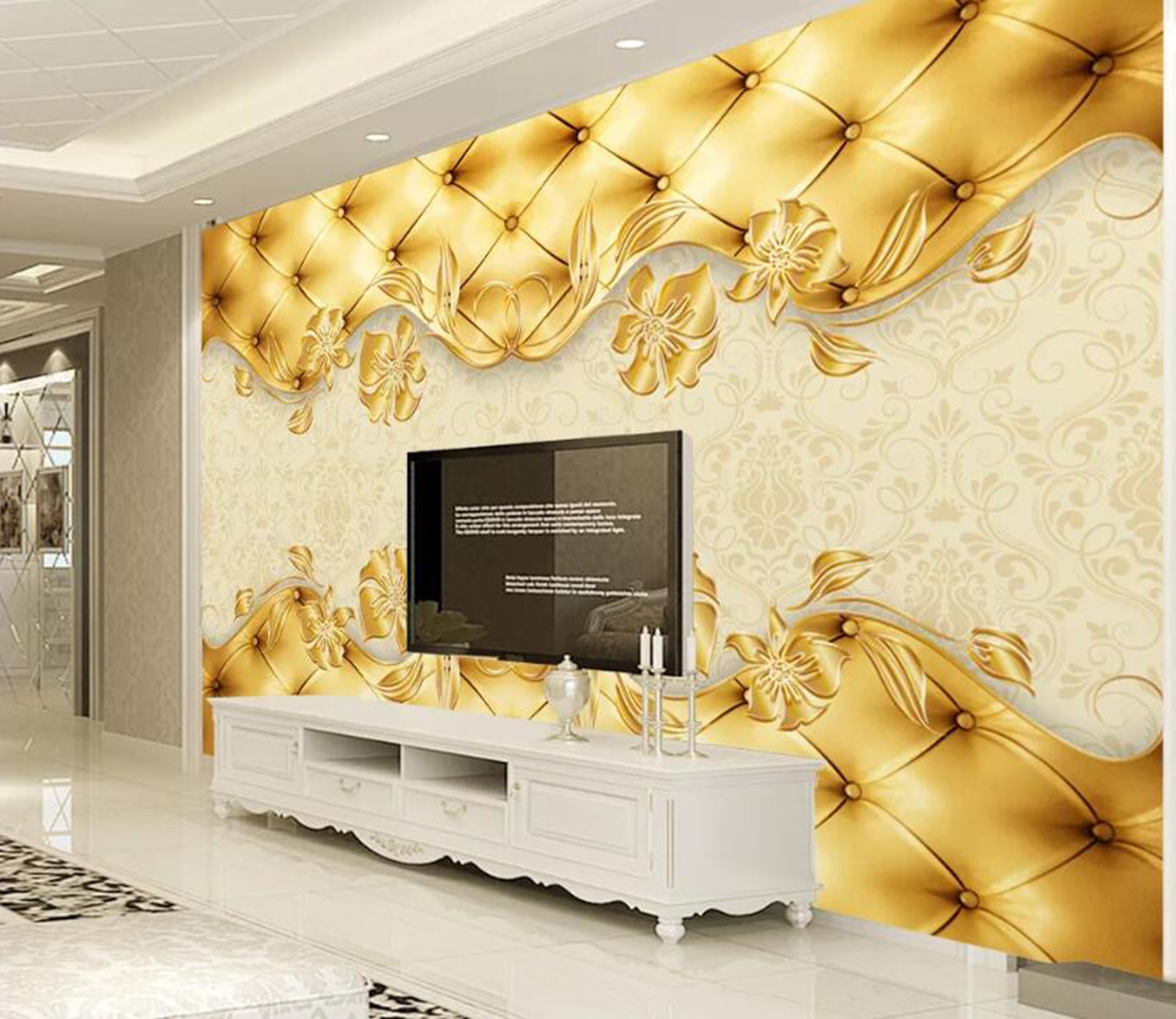 3D Golden Pattern WC74 Wall Murals