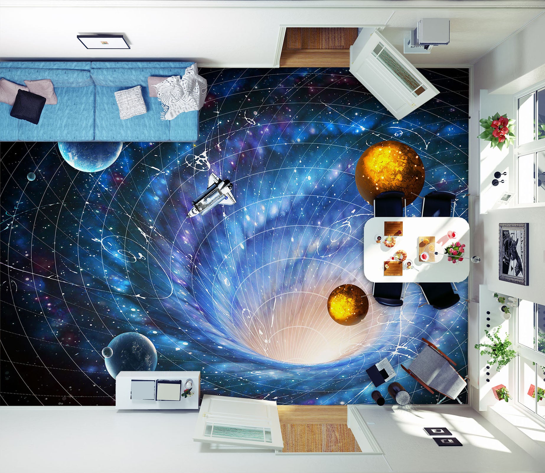 3D Golden Planets 224 Floor Mural  Wallpaper Murals Rug & Mat Print Epoxy waterproof bath floor