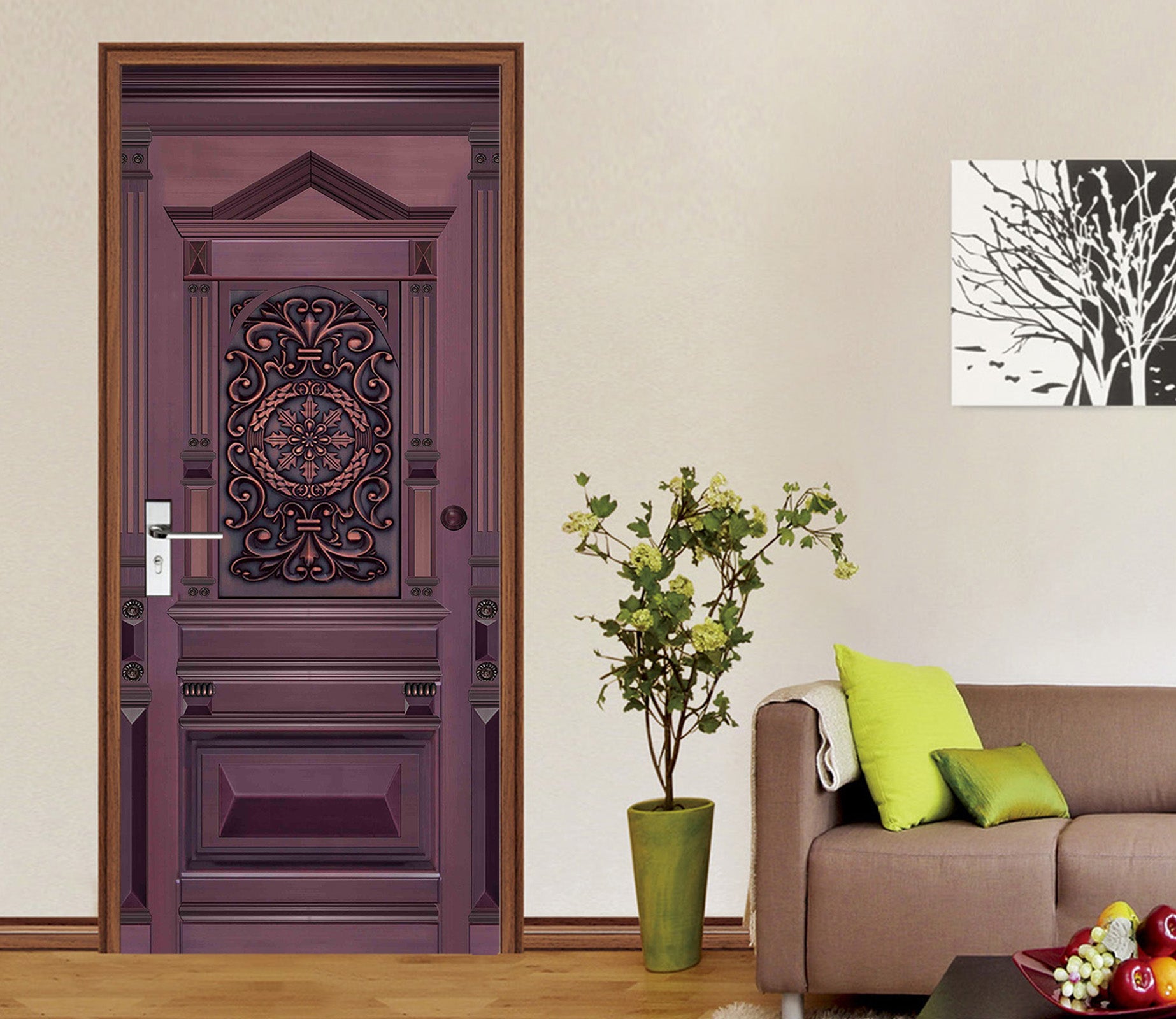 3D Fuchsia Gate 047 Door Mural