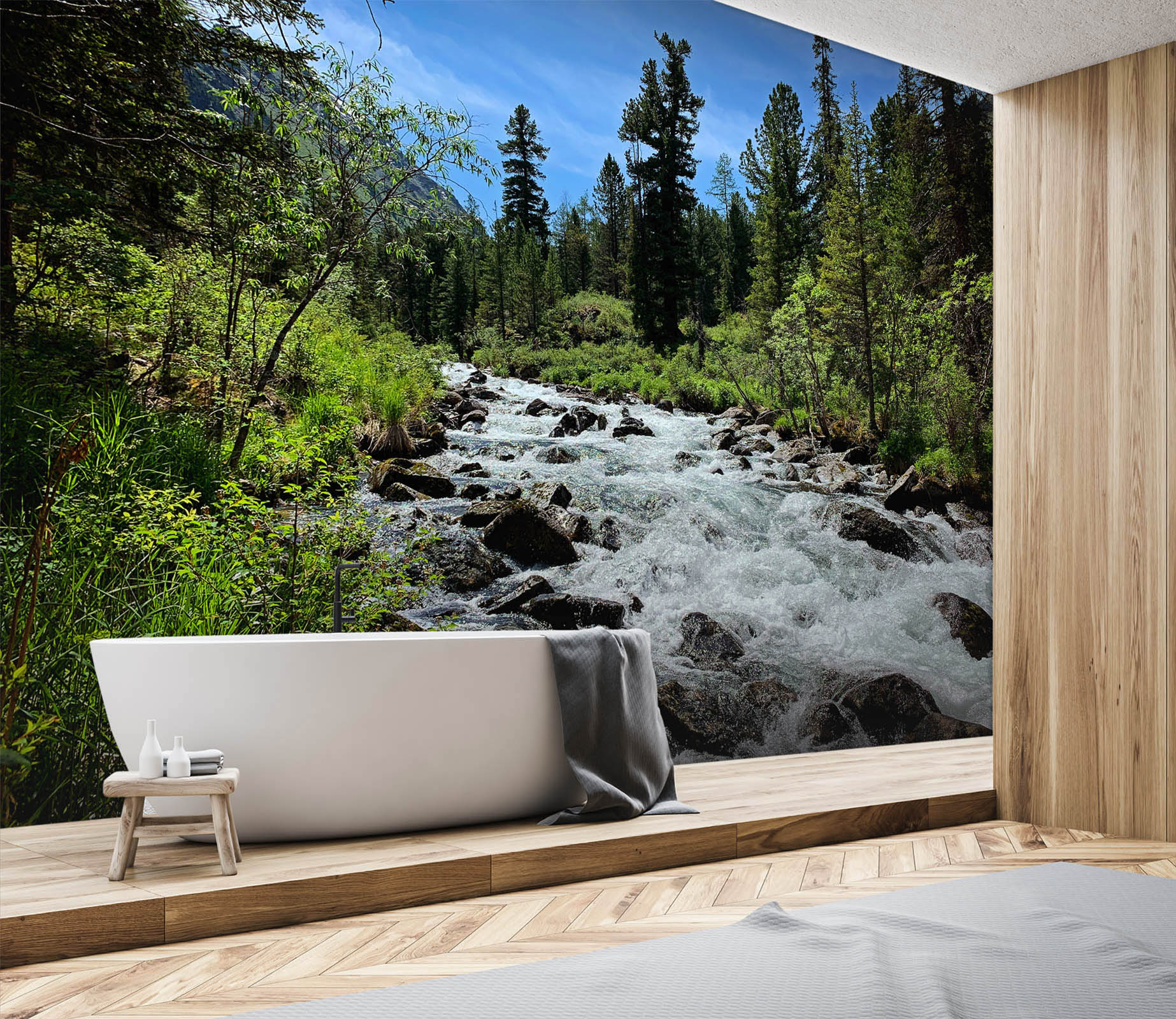 3D Forest Stone River 56 Wall Murals