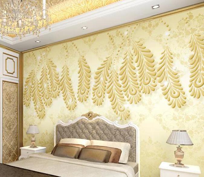 3D Golden Leaves 207 Wall Murals