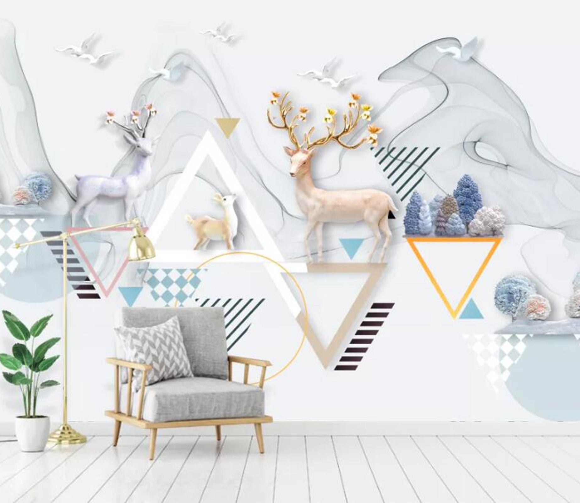 3D Geometric Elk WC98 Wall Murals