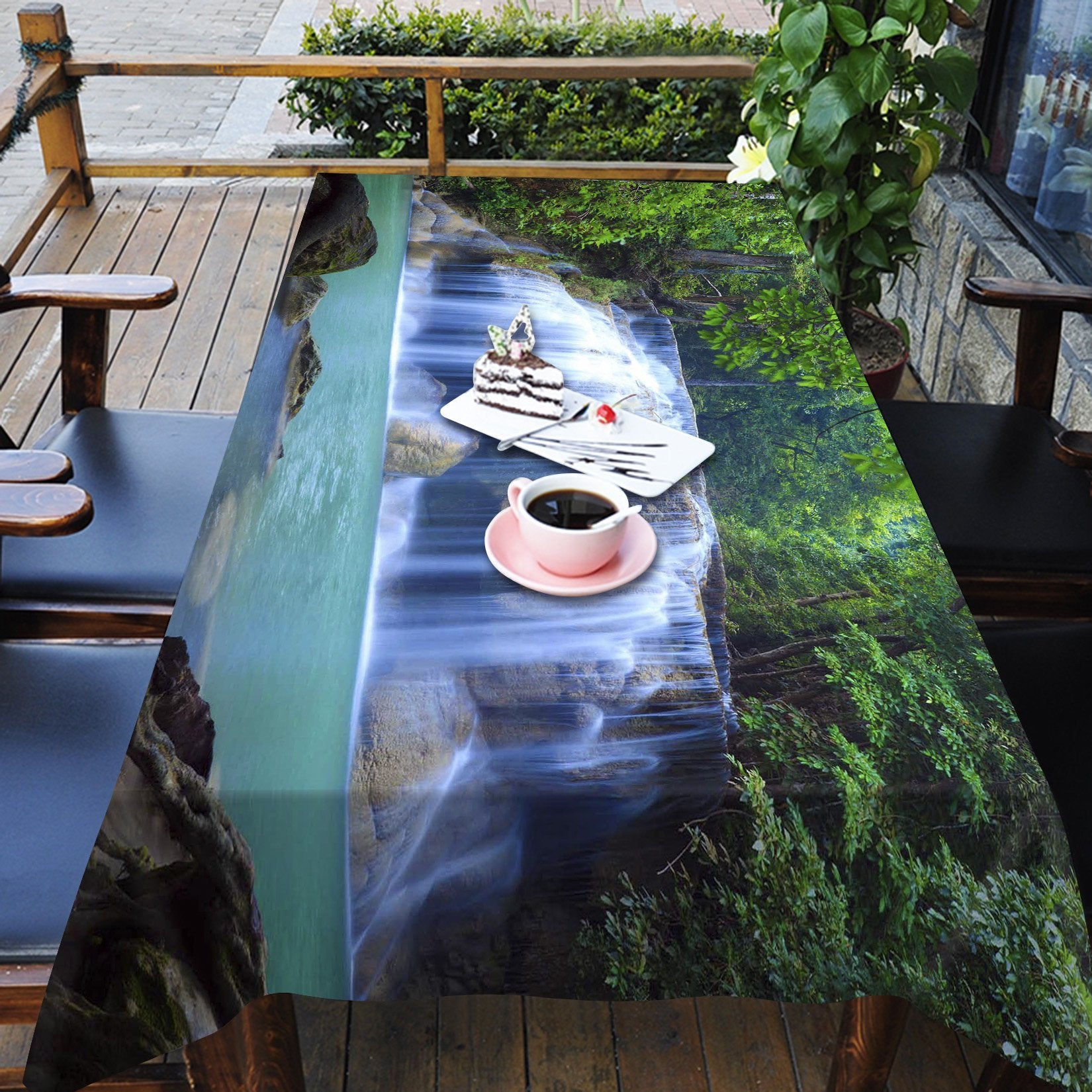 3D Forest Waterfall 35 Tablecloths