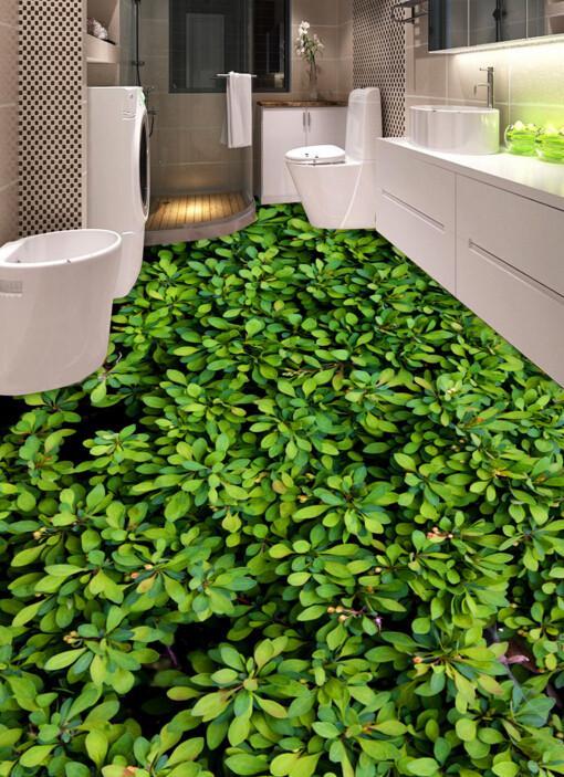3D Fresh Green Leaves Floor Mural  Non-slip, Waterproof  & Removable Rug Mat & Floor Murals