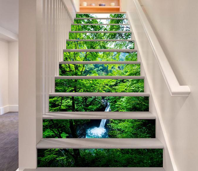 3D Forest Waterfall Lake 495 Stair Risers