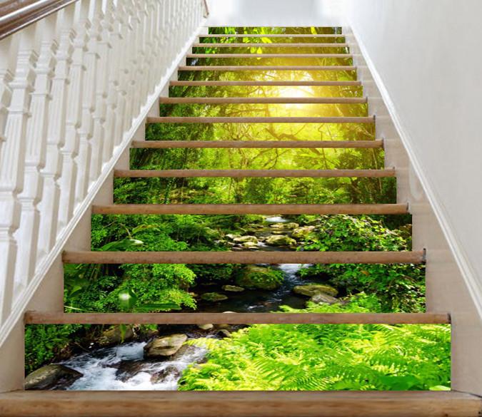 3D Forest Stream Bright Sunshine 418 Stair Risers