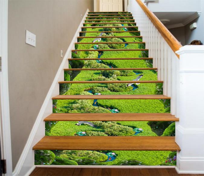 3D Grassland Winding River 674 Stair Risers