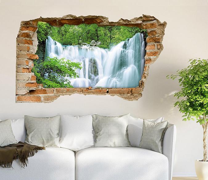 3D Forest Waterfall 125 Broken Wall Murals