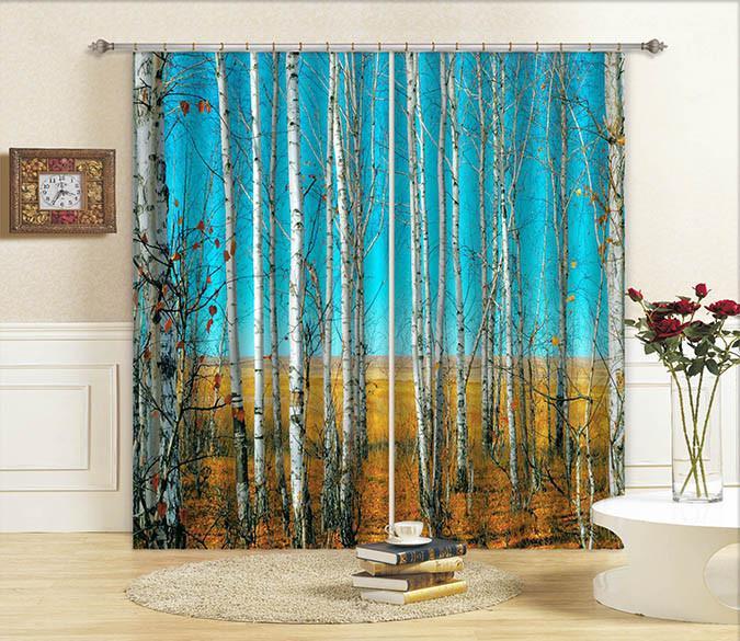 3D Grassland Bare Trees 715 Curtains Drapes