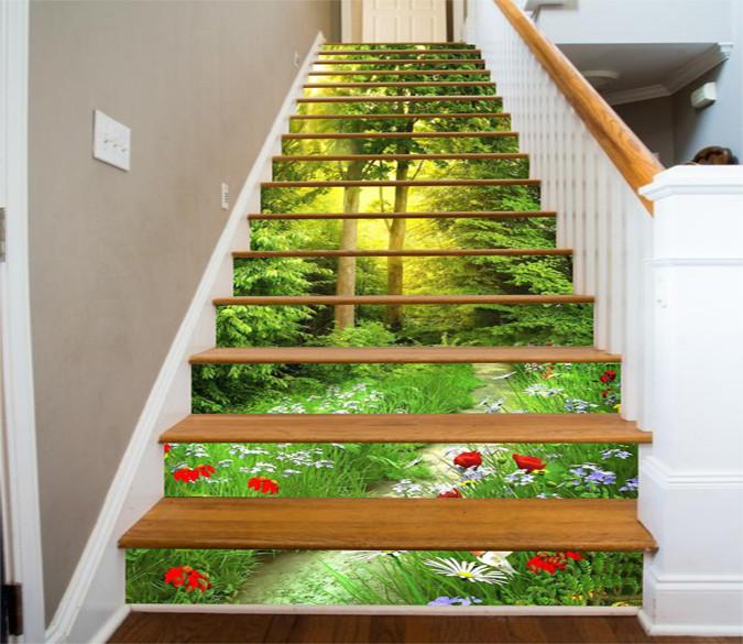 3D Forest Sunshine And Flowers 699 Stair Risers