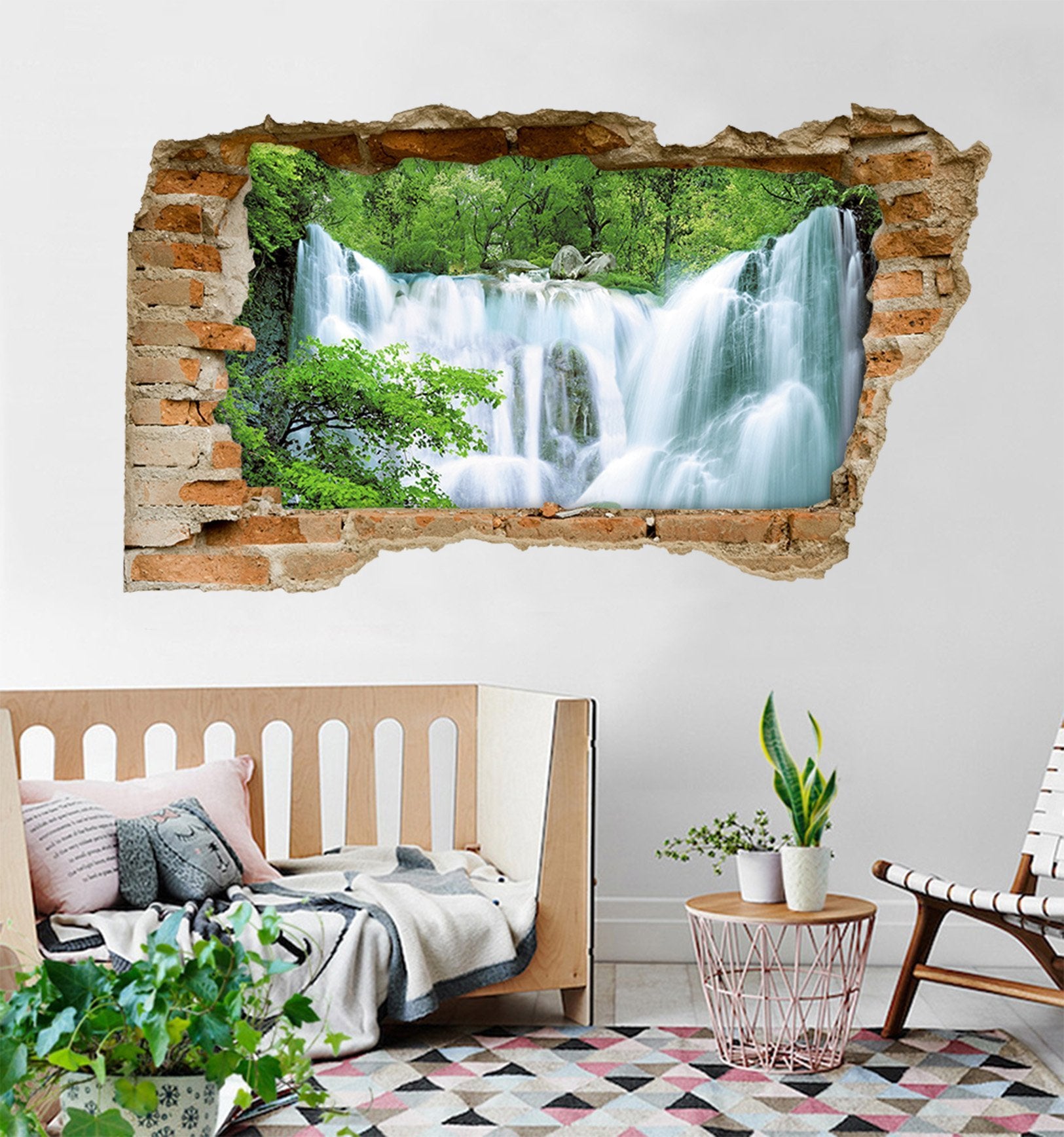 3D Forest Waterfall 125 Broken Wall Murals