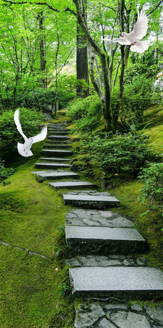 3D forest stone stairs door mural