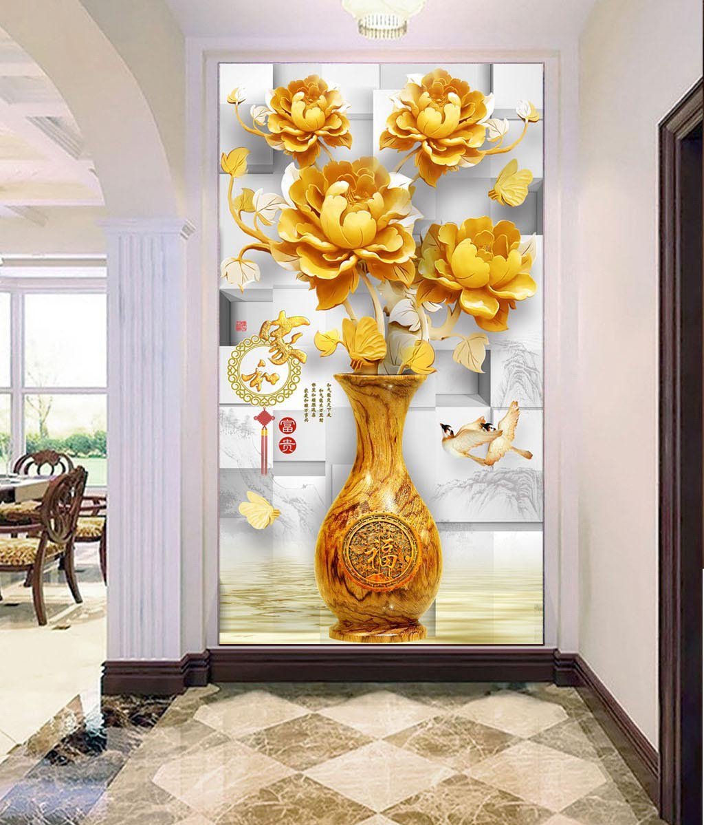 3D Golden Flowers 492 Wall Murals