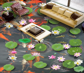 3D Goldfish Lotus Pond 298 Floor Mural  Self-Adhesive Sticker Bathroom Non-slip Waterproof Flooring Murals