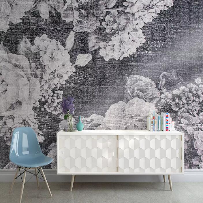 3D Gray Flowers WG35 Wall Murals