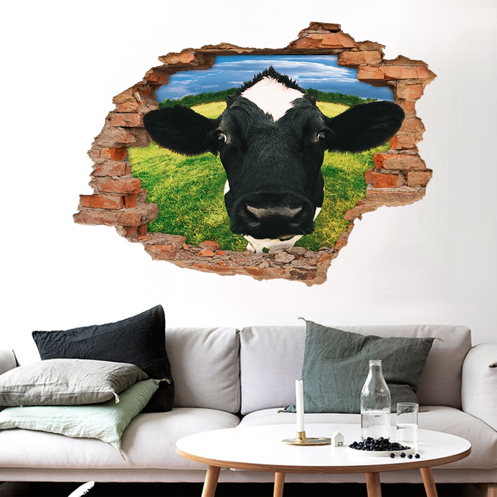 3D Funny Cow 24 Broken Wall Murals