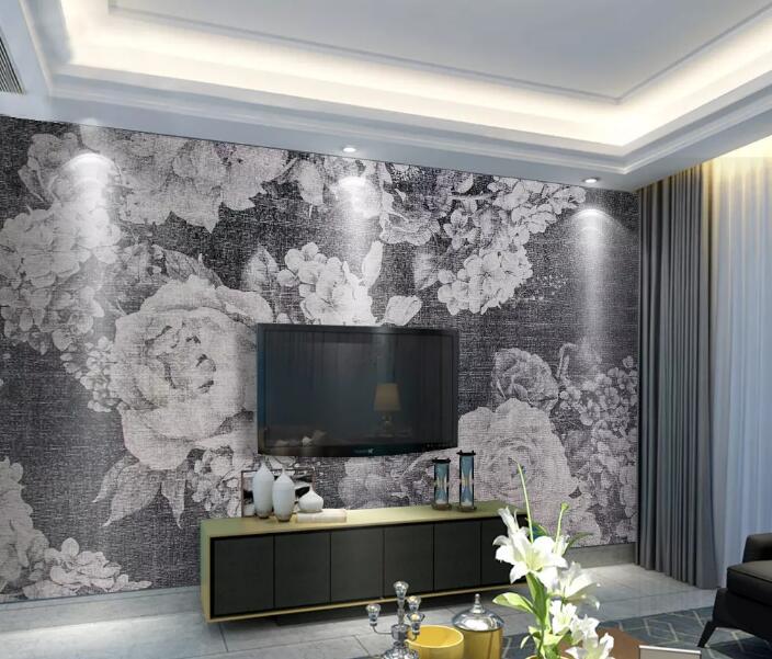 3D Gray Flowers WG35 Wall Murals