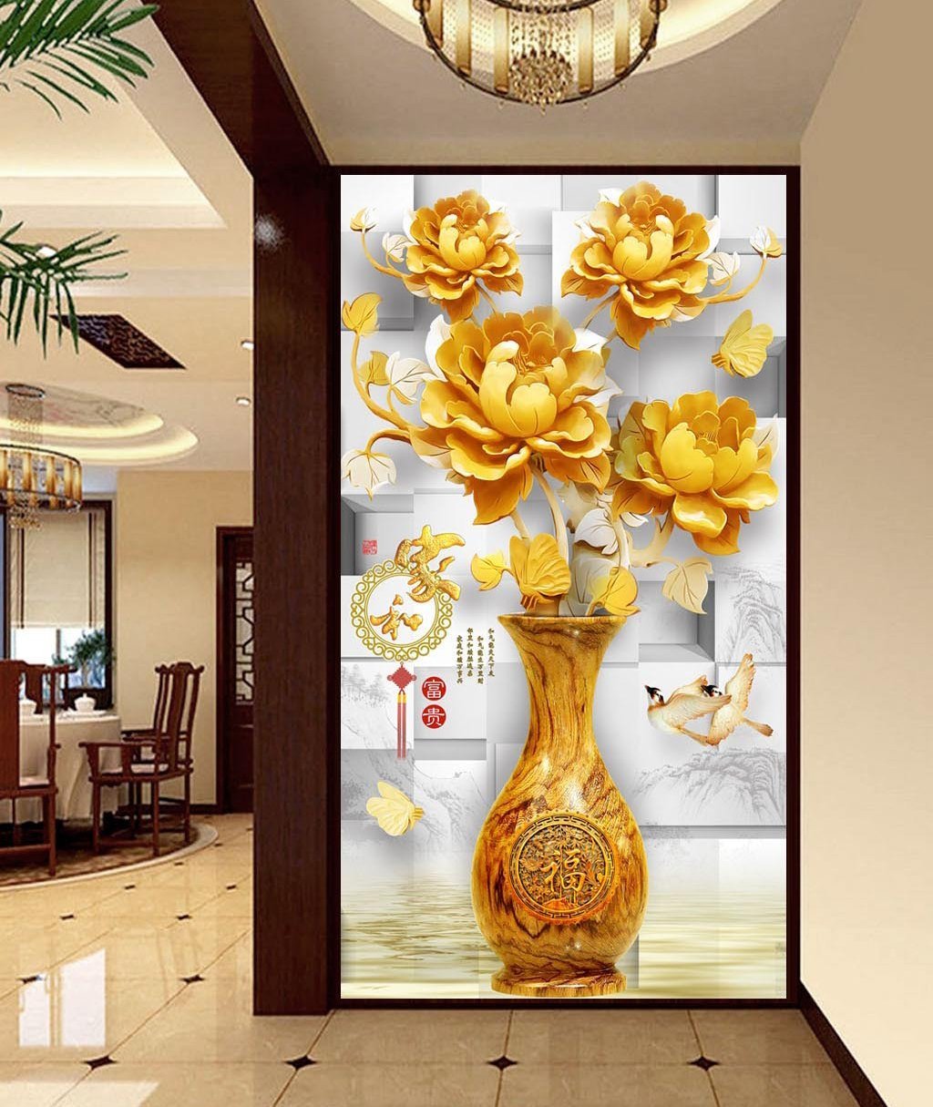 3D Golden Flowers 492 Wall Murals