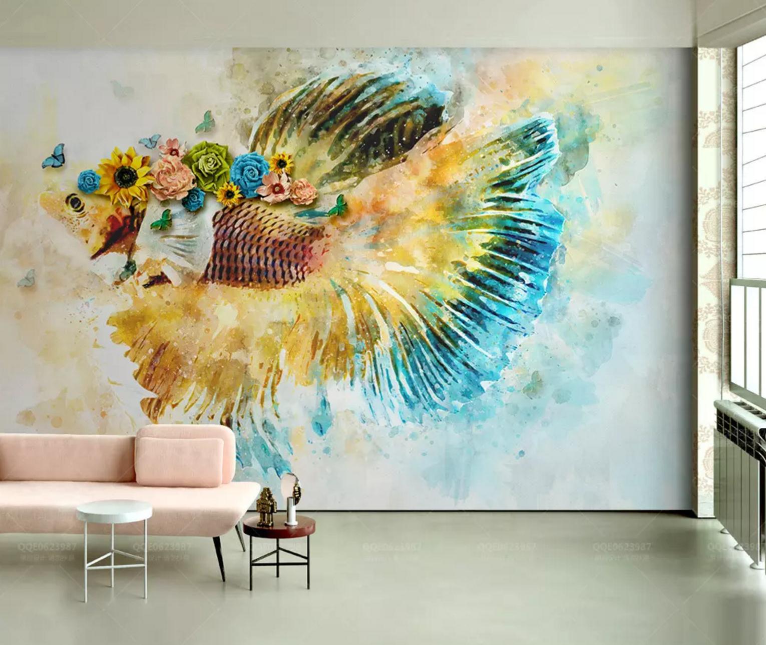 3D Goldfish Sunflower WC696 Wall Murals