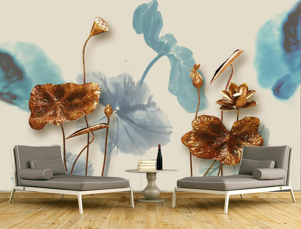 3D Golden Lotus WG087 Wall Murals
