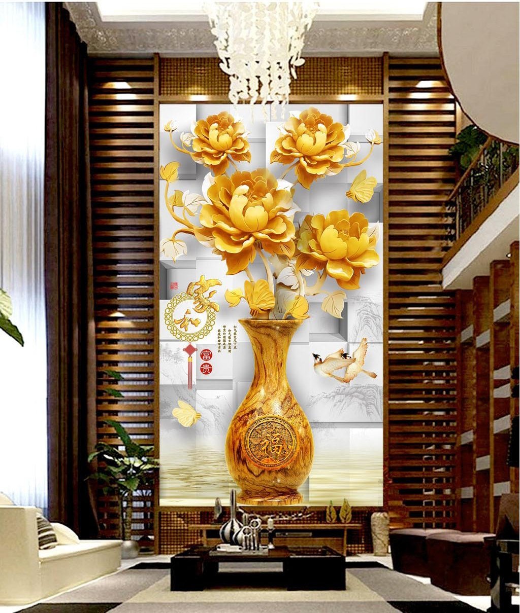 3D Golden Flowers 492 Wall Murals