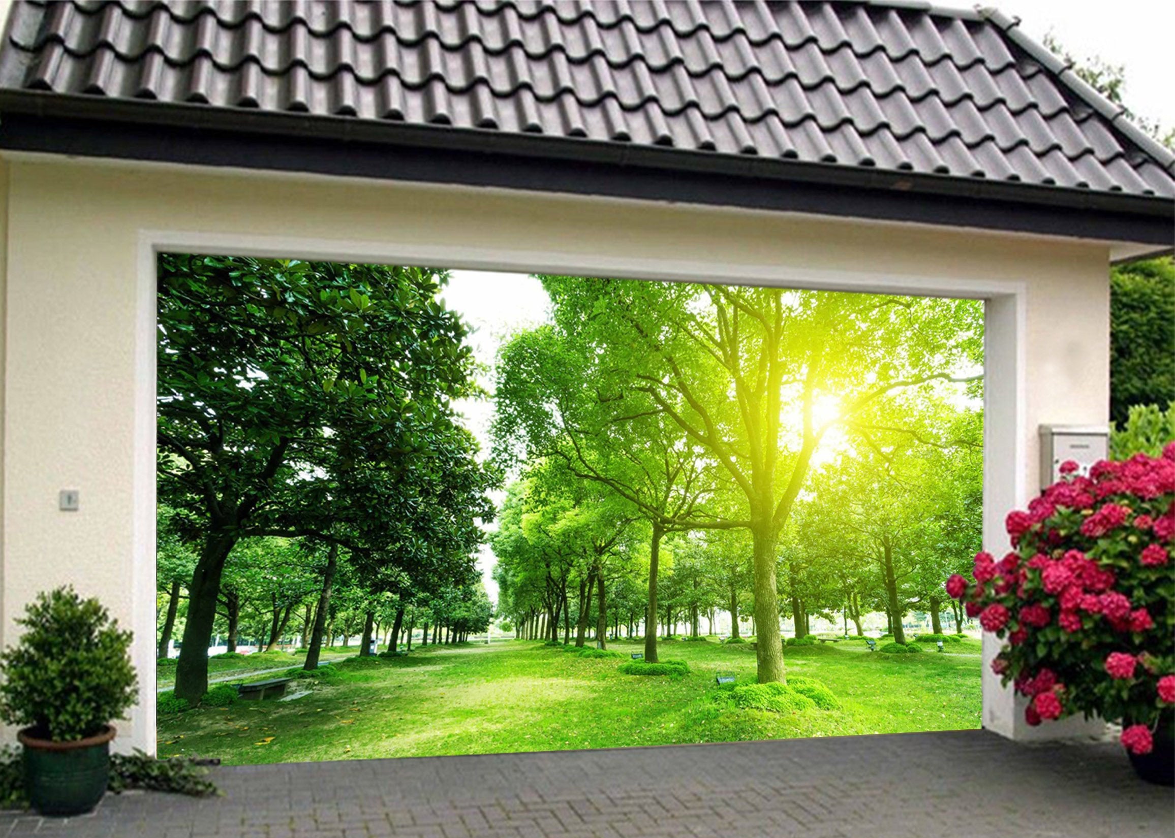 3D Grassland Trees 014 Garage Door Mural