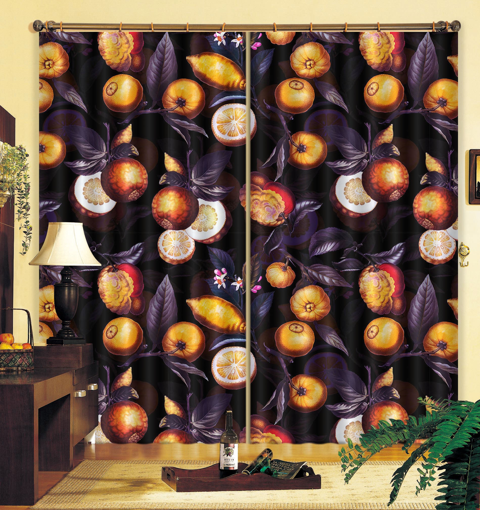 3D Golden Fruit 155 Uta Naumann Curtain Curtains Drapes
