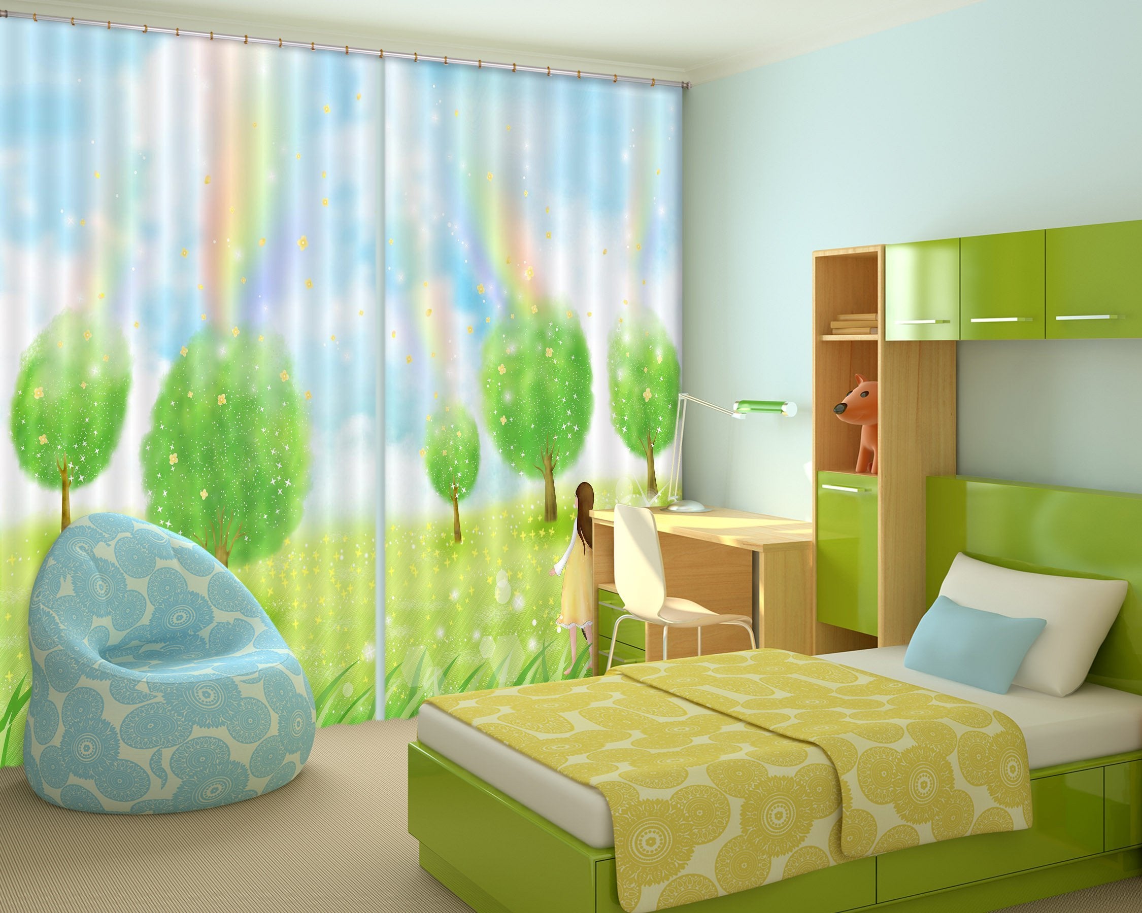 3D Grassland Rainbow 171 Curtains Drapes