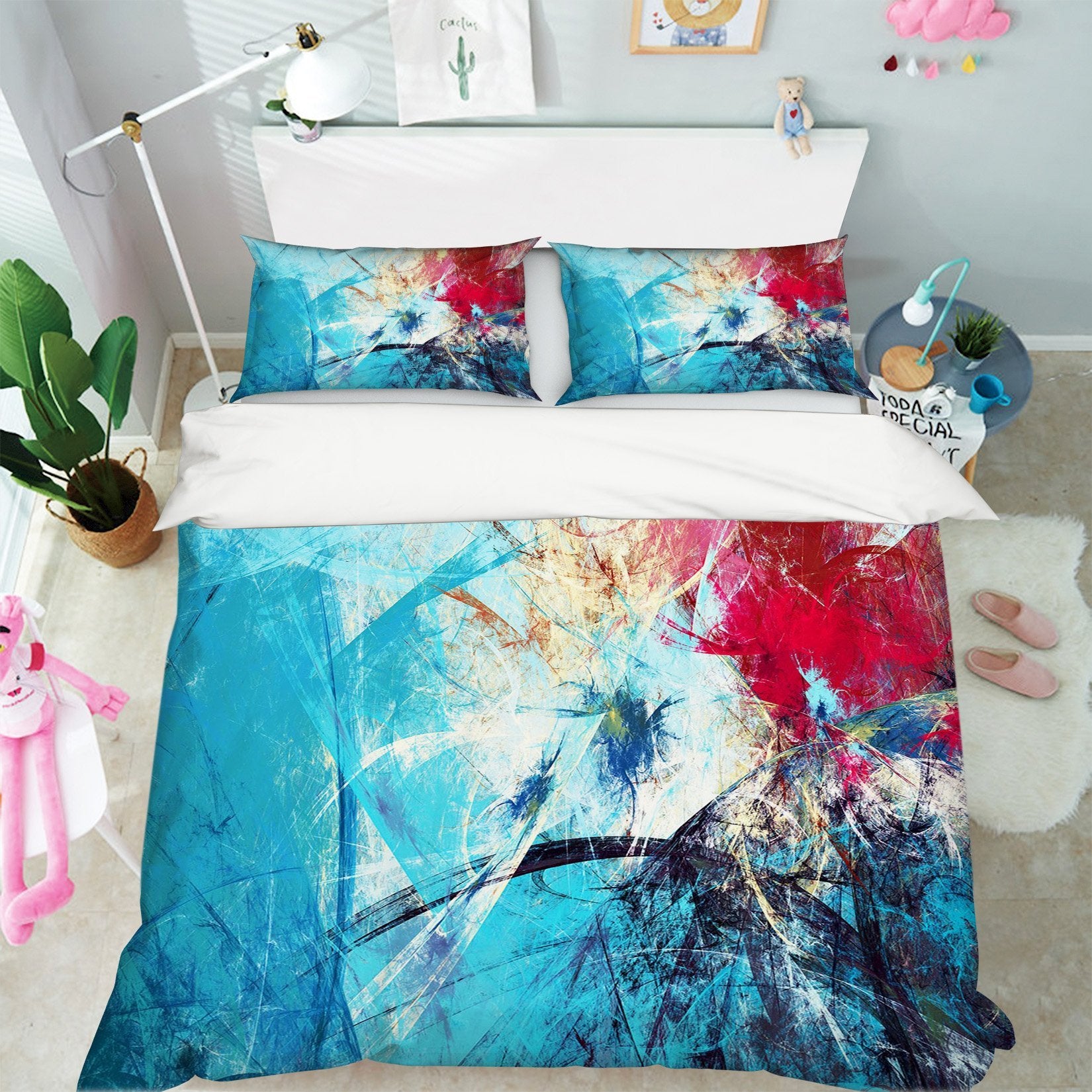 3D Graffiti Light Blue 025 Bed Pillowcases Quilt