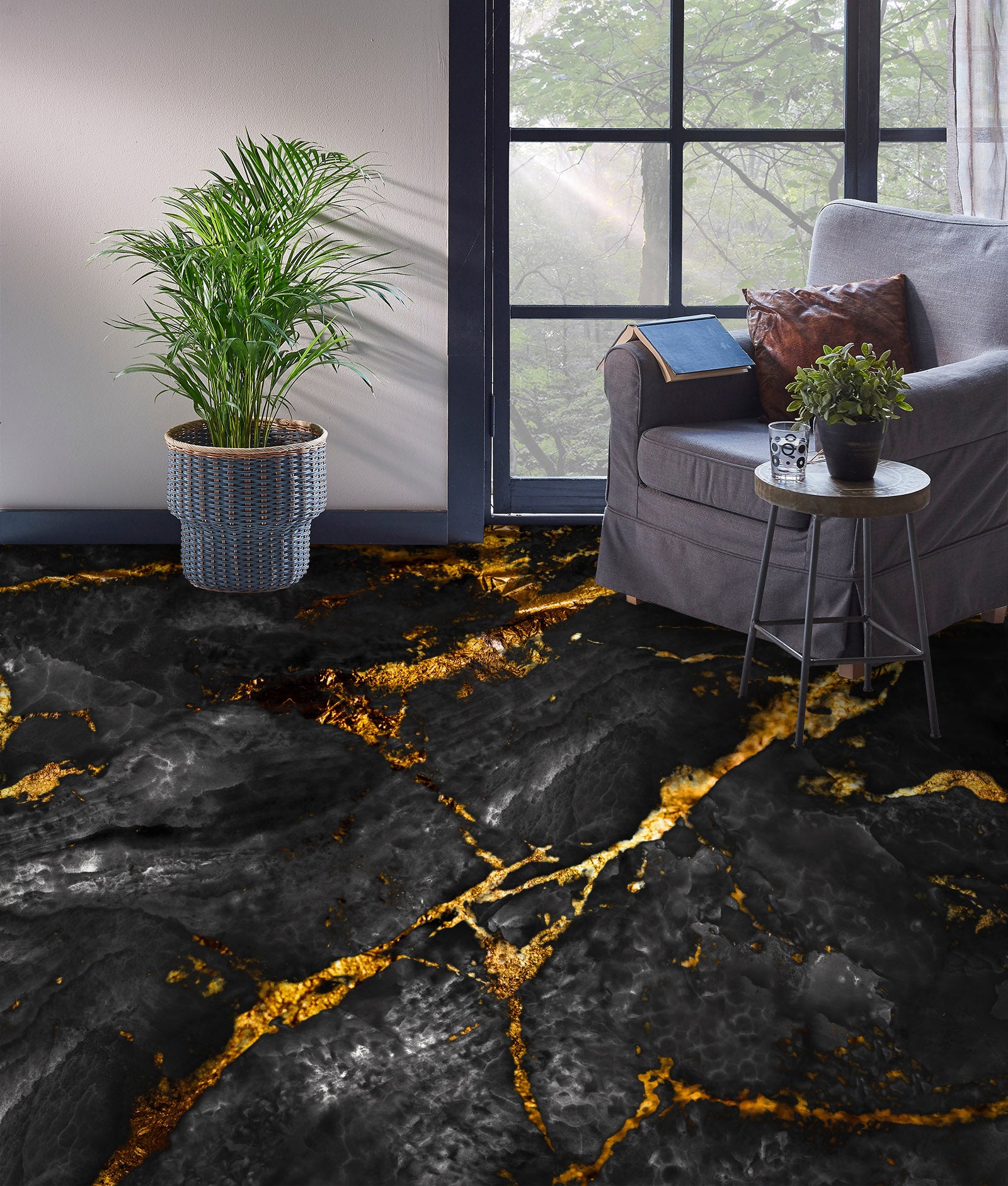 3D Gold And Black 775 Floor Mural  Wallpaper Murals Rug & Mat Print Epoxy waterproof bath floor