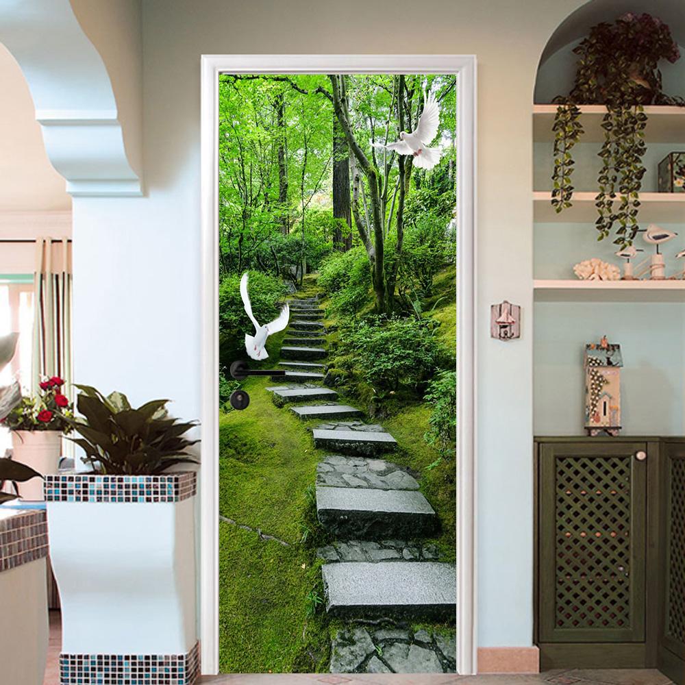 3D forest stone stairs door mural