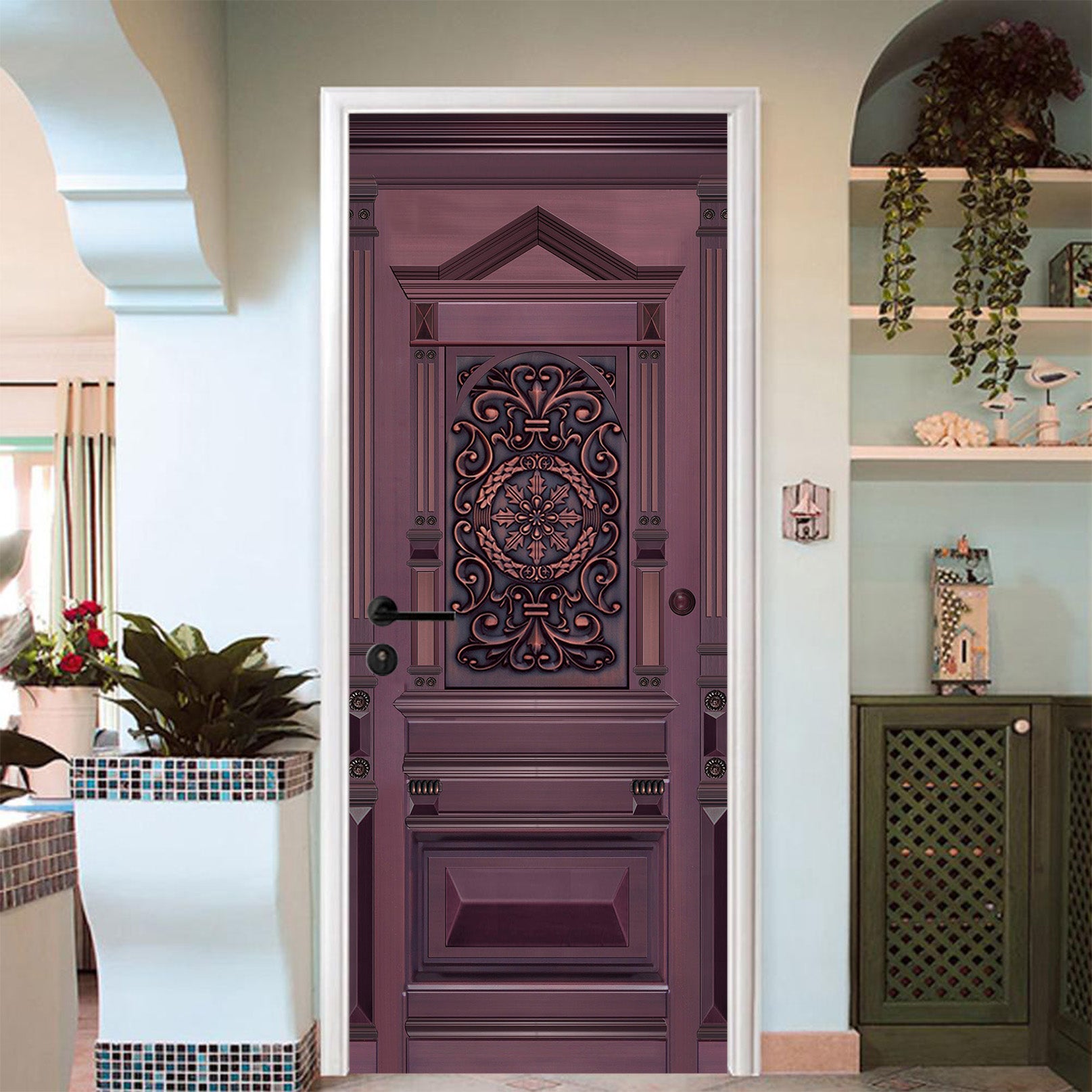 3D Fuchsia Gate 047 Door Mural