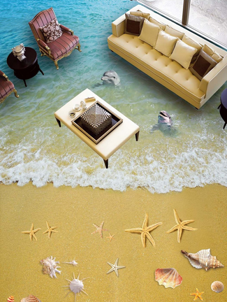 3D Gorgeous Beach Floor Mural  Non-slip, Waterproof  & Removable Rug Mat & Floor Murals